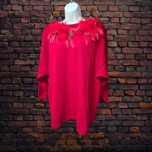 Vintage 80s Studio Collection Sweater Women's 3X Feather Trim Padded Shoulders